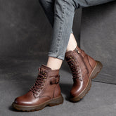 Women Retro Leather Flat Thick Soled Casual Boots Newgew Shoes